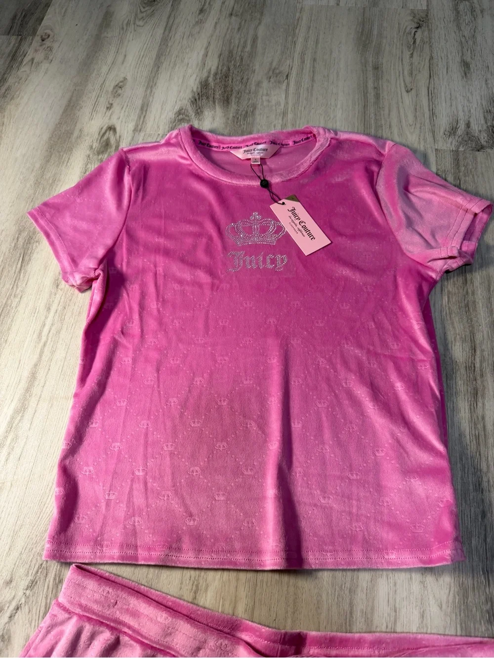 Juicy Couture Pink Velour Short Sleeve Top & Shorts Set